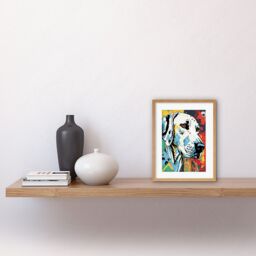"Artery8 Wall Art Print Dalmatian Dog Acrylic Painting Bright Geometric Pattern Portrait Modern Pop Artwork Framed 9X7 Inch in Beige - Size: W7"" x H9""" - thumbnail 2
