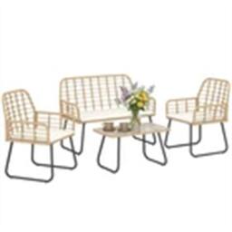 Nordara Rattan Garden Furniture Set in Beige - Size: 100 cm