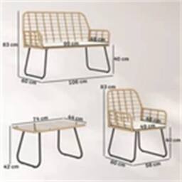 Nordara Rattan Garden Furniture Set in Beige - Size: 100 cm - thumbnail 2
