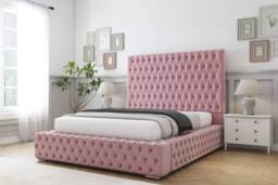 "Sloomy Ambassador Plush Bed Frame With 50"" Upholstered Headboard in Pink - Size: Super King" - thumbnail 2