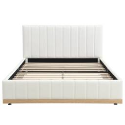 BTM Upholstered Bed with Sturdy Slats & Soft Headboard in Beige - Size: Double - thumbnail 8