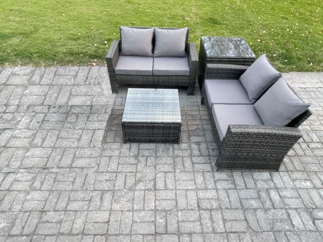 Fimous Rattan Garden Furniture Set 4 piece Patio Rattan Furniture Sofa Weaving Wicker includes 2 Double Seat Sofa, Coffee Table & Side Table - image 1