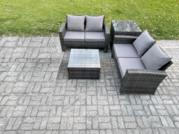 Fimous Rattan Garden Furniture Set 4 piece Patio Rattan Furniture Sofa Weaving Wicker includes 2 Double Seat Sofa, Coffee Table & Side Table - thumbnail 1
