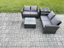 Rattan Garden Furniture Set 4 piece Patio Rattan Furniture Sofa Weaving Wicker includes 2 Double Seat Sofa, Coffee Table and Side Table