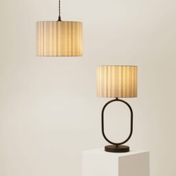 ValueLights Hallie Natural Linen Stripe Detail Drum Ceiling Pendant Lamp Shade with LED Bulb - Size: Small - thumbnail 7