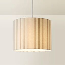 ValueLights Hallie Natural Linen Stripe Detail Drum Ceiling Pendant Lamp Shade with LED Bulb - Size: Small - thumbnail 6