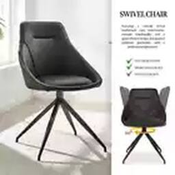 Havendro Black Faux Leather Swivel Office Chair - No Wheels, 360° Rotation Black - thumbnail 5