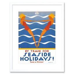 "Artery8 Wall Art Print Seaside Holidays Swim Australia Train Artwork Framed 9X7 Inch in White - Size: W7"" x H9""" - thumbnail 1