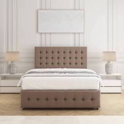 "BSSPOKE Eva Plush Velvet Divan Bed Set 24"" Headboard & 4 Drawers No Mattress in Taupe - Size: Super King" - thumbnail 3