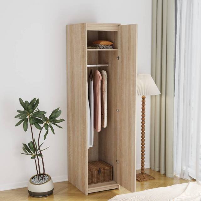 Moderna Oak Effect Single Wardrobe with Hanging Rail & Shelf in Brown - image 1