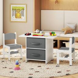 Gymax Kids Table & 2 Chairs Set Activity Table With Fabric Storage Bins in White - thumbnail 8