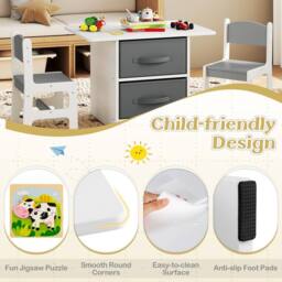 Gymax Kids Table & 2 Chairs Set Activity Table With Fabric Storage Bins in White - thumbnail 7