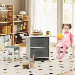 Gymax Kids Table & 2 Chairs Set Activity Table With Fabric Storage Bins in White - thumbnail 9