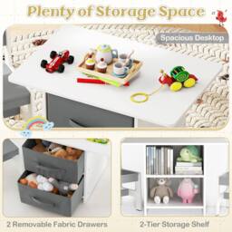 Gymax Kids Table & 2 Chairs Set Activity Table With Fabric Storage Bins in White - thumbnail 3
