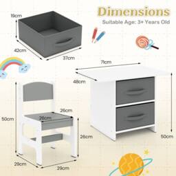 Gymax Kids Table & 2 Chairs Set Activity Table With Fabric Storage Bins in White - thumbnail 2