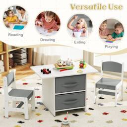 Gymax Kids Table & 2 Chairs Set Activity Table With Fabric Storage Bins in White - thumbnail 4