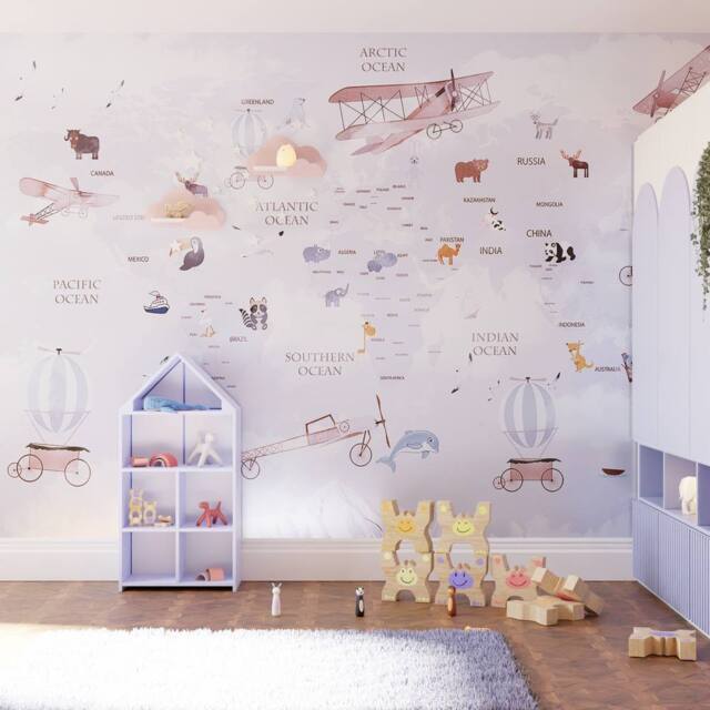 Superfresco Easy Around the World Lilac Print To Order 3m x 2.8m Mural in Purple - image 1
