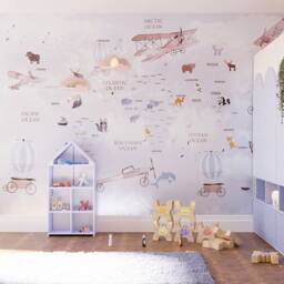 Superfresco Easy Around the World Lilac Print To Order 3m x 2.8m Mural in Purple - thumbnail 1