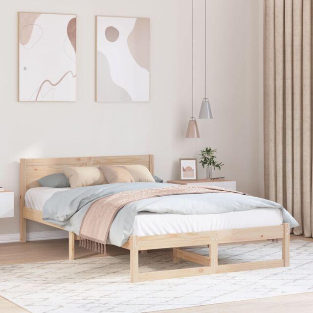 Berkfield Home Bed Frame Natural Pine wood 120 x 190 cm Durable Minimalist in Beige - image 1