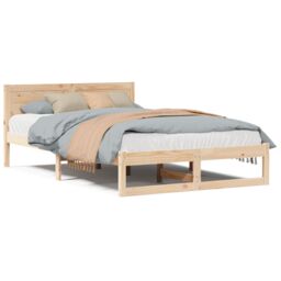 Berkfield Home Bed Frame Natural Pine wood 120 x 190 cm Durable Minimalist in Beige - thumbnail 4