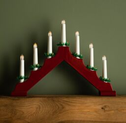 Samuel Alexander 41cm Battery Operated Light up Red Plastic Christmas Candle Bridge with 7 Warm White LEDs - thumbnail 6
