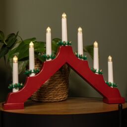 Samuel Alexander 41cm Battery Operated Light up Red Plastic Christmas Candle Bridge with 7 Warm White LEDs - thumbnail 1