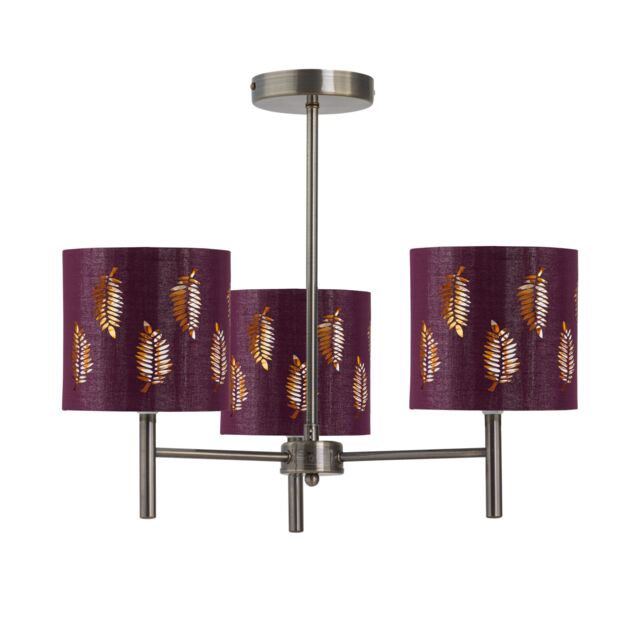 First Choice Lighting Brea - Antique Brass 3 Light Fitting with Burgundy Fern Shades in Bronze - image 1