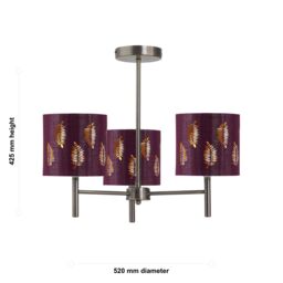 First Choice Lighting Brea - Antique Brass 3 Light Fitting with Burgundy Fern Shades in Bronze - thumbnail 4
