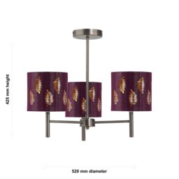 First Choice Lighting Brea - Antique Brass 3 Light Fitting with Burgundy Fern Shades in Gold - thumbnail 4