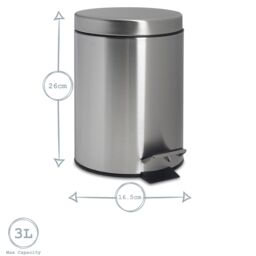 Harbour Housewares 2x Round Bathroom Pedal Bins - 3L Stainless Steel Slim Rubbish Dustbin in Metallic Silver - thumbnail 3