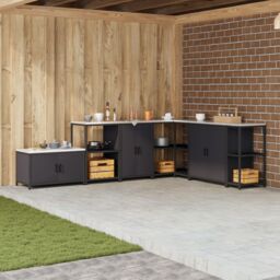 Berkfield Home Kitchen Storage Cabinet with Shelf with Storage with Door Black Steel - thumbnail 1