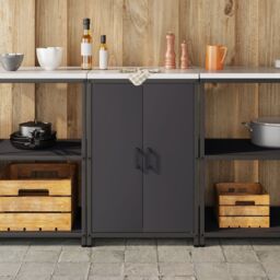 Berkfield Home Kitchen Storage Cabinet with Shelf with Storage with Door Black Steel - thumbnail 4