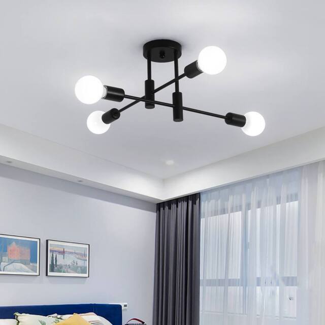 NIVOR Modern 4 Light Metal Industrial Sputnik Bracket Chandelier Black E27 - image 1