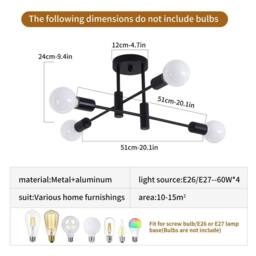 NIVOR Modern 4 Light Metal Industrial Sputnik Bracket Chandelier Black E27 - thumbnail 2