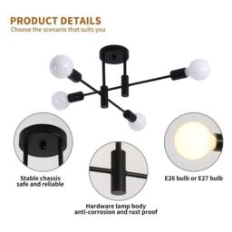 NIVOR Modern 4 Light Metal Industrial Sputnik Bracket Chandelier Black E27 - thumbnail 8