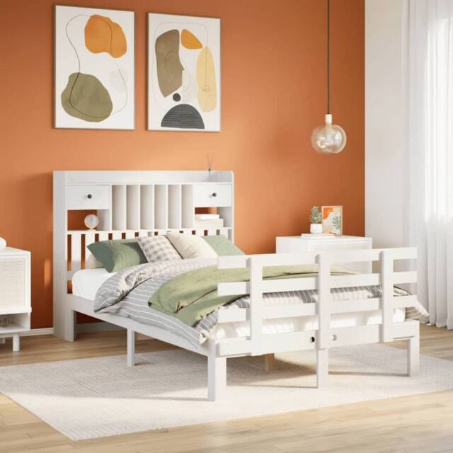 Berkfield Home Bookcase Bed without Mattress White 135x190 cm Double Solid Wood Pine - image 1