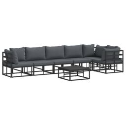 Berkfield Home Garden Sofa Set with Cushion with Pillow 7 pcs Black Aluminium - thumbnail 2