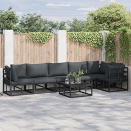 Berkfield Home Garden Sofa Set with Cushion with Pillow 7 pcs Black Aluminium - thumbnail 1
