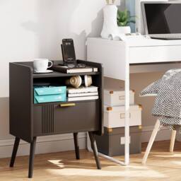 Huhote Stylish Bedside Table With Drawers 2 Tier Bedside Cabinet in Black - thumbnail 4