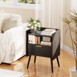 Huhote Stylish Bedside Table With Drawers 2 Tier Bedside Cabinet in Black - thumbnail 3