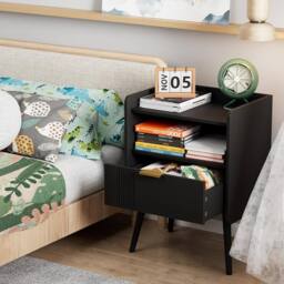 Huhote Stylish Bedside Table With Drawers 2 Tier Bedside Cabinet in Black - thumbnail 5