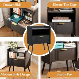 Huhote Stylish Bedside Table With Drawers 2 Tier Bedside Cabinet in Black - thumbnail 7