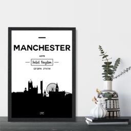 ARTZE Manchester Black & White City Skyline Framed Print SIZE: A3 with Black Frame - Size: A4 - thumbnail 2