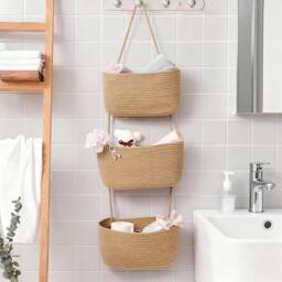 KORVIXA 2PCS 3 Tier Cotton Rope Woven Hanging Basket in Natural - Size: 900mm - thumbnail 4