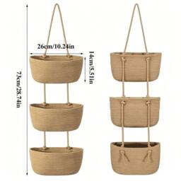 KORVIXA 2PCS 3 Tier Cotton Rope Woven Hanging Basket in Natural - Size: 900mm - thumbnail 2