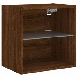 Berkfield Home Bedside Cabinets with LED Lights Wall-mounted 2 pcs Brown Oak - thumbnail 8