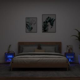 Berkfield Home Bedside Cabinets with LED Lights Wall-mounted 2 pcs Brown Oak - thumbnail 3