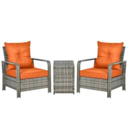 okwish 3-Piece Bistro Set with Storage Table Orange Rattan - thumbnail 4
