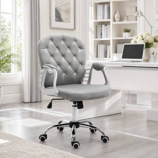 STILVORA Grey Velvet Office Chair with Adjustable Height - image 1