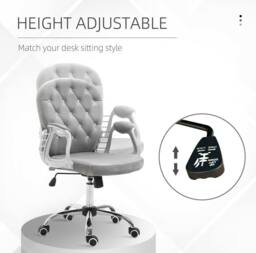 STILVORA Grey Velvet Office Chair with Adjustable Height - thumbnail 4
